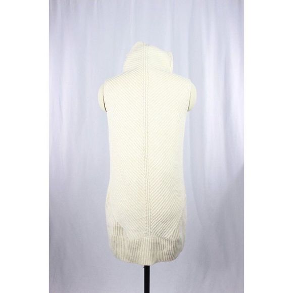 VINCE Ivory Cream Wool Cashmere Rib Knit Sleeveless Turtleneck Sweater, Size S - Picture 6 of 13